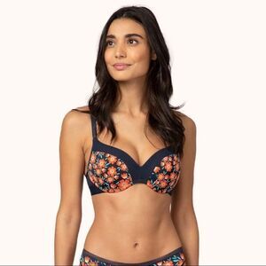 Lively Navy Poppy Floral No-Wire Push Up Bra Size 34C NWT
